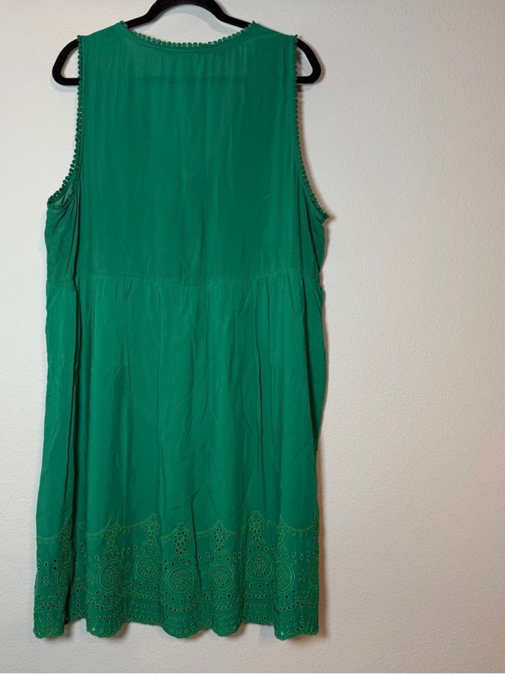 Knox Rose Sleeveless Embroidered Eyelet Dress XL Kelly Green Boho Knee Length - Picture 4 of 9